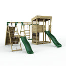 Rebo XL Lookout Tower Playhouse with Single Swing and Monkey Bars plus Climbing Wall and Slides