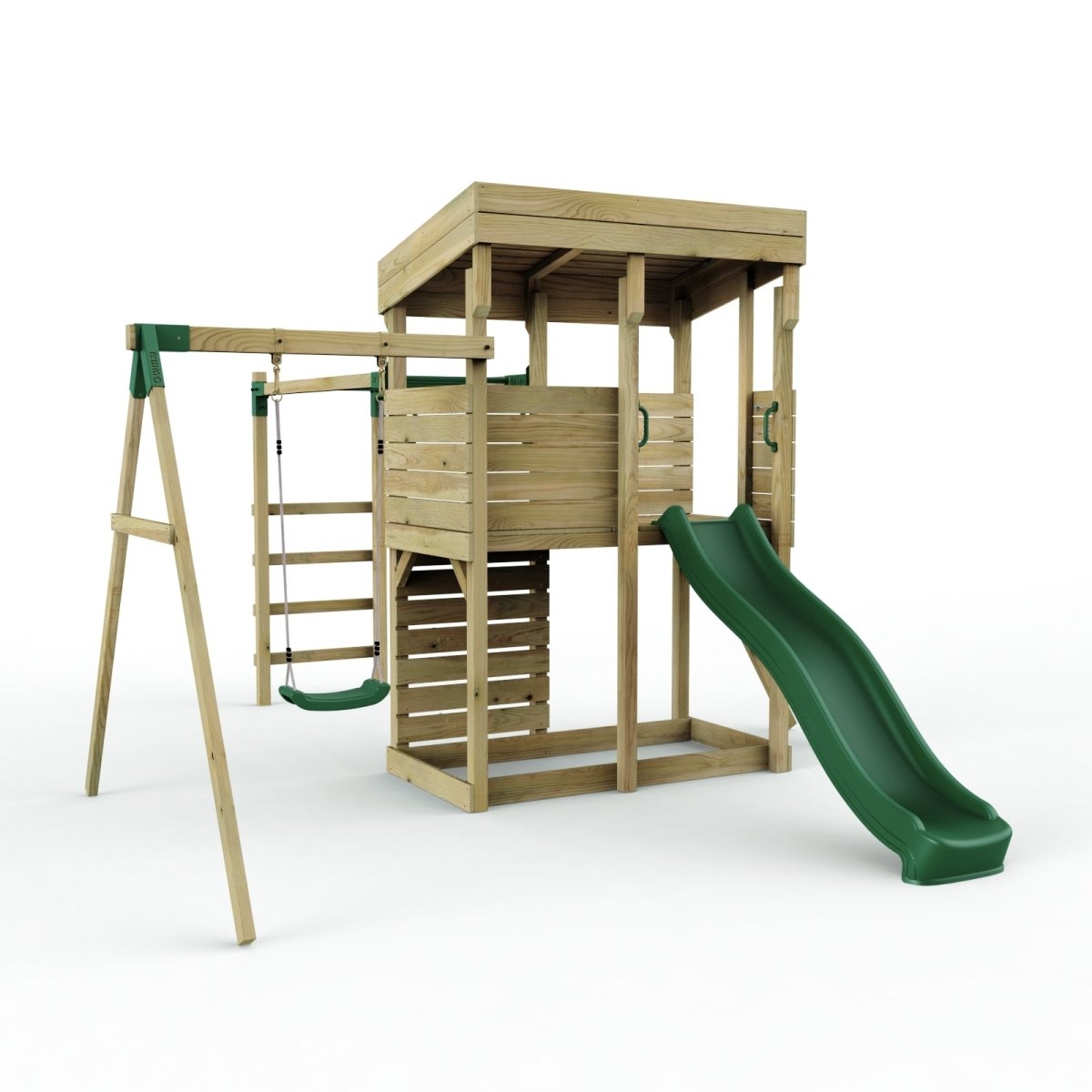 Rebo XL Lookout Tower Playhouse with Single Swing and Monkey Bars plus Slide