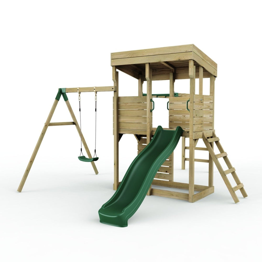 Rebo XL Lookout Tower Playhouse with Single Swing and Monkey Bars plus Slide