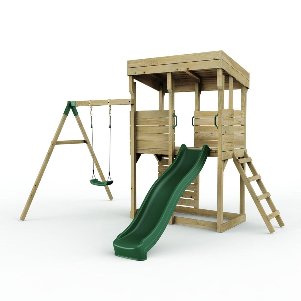 Rebo XL Lookout Tower Playhouse with Single Swing and Slide