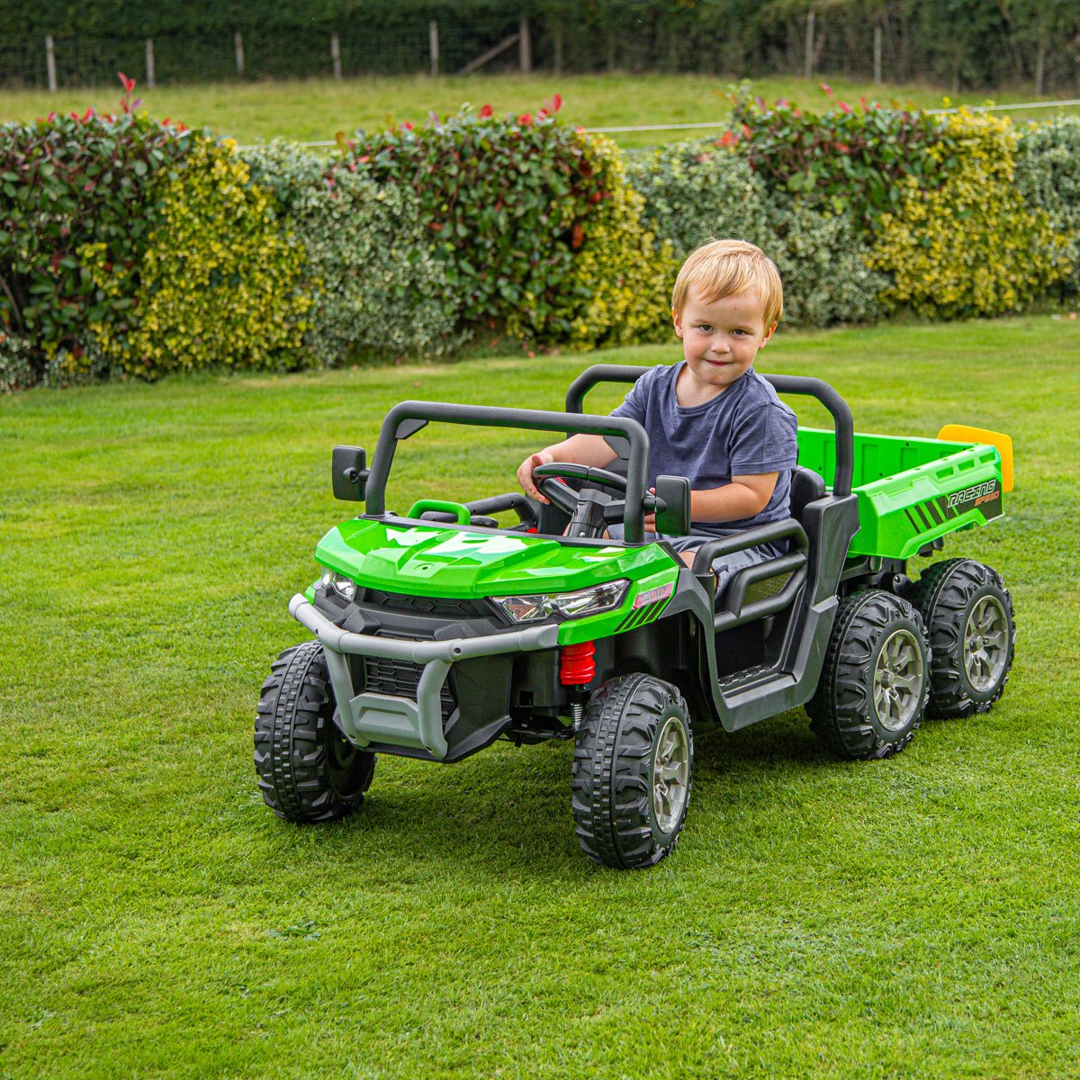 6 Wheel 4WD UTV Utility Tipper 12V Kids Electric Jeep - Green