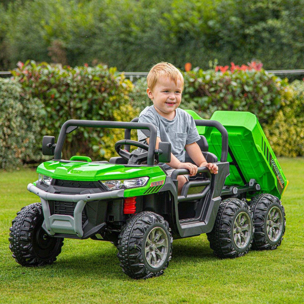 6 Wheel 4WD UTV Utility Tipper 12V Kids Electric Jeep - Green