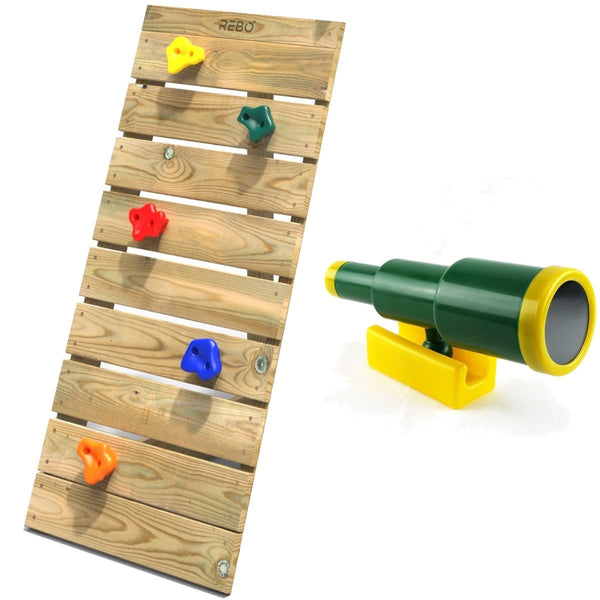 Adventure Pack 8FT Free Standing Slide (climbing wall, climbing rocks & Telescope) - Green