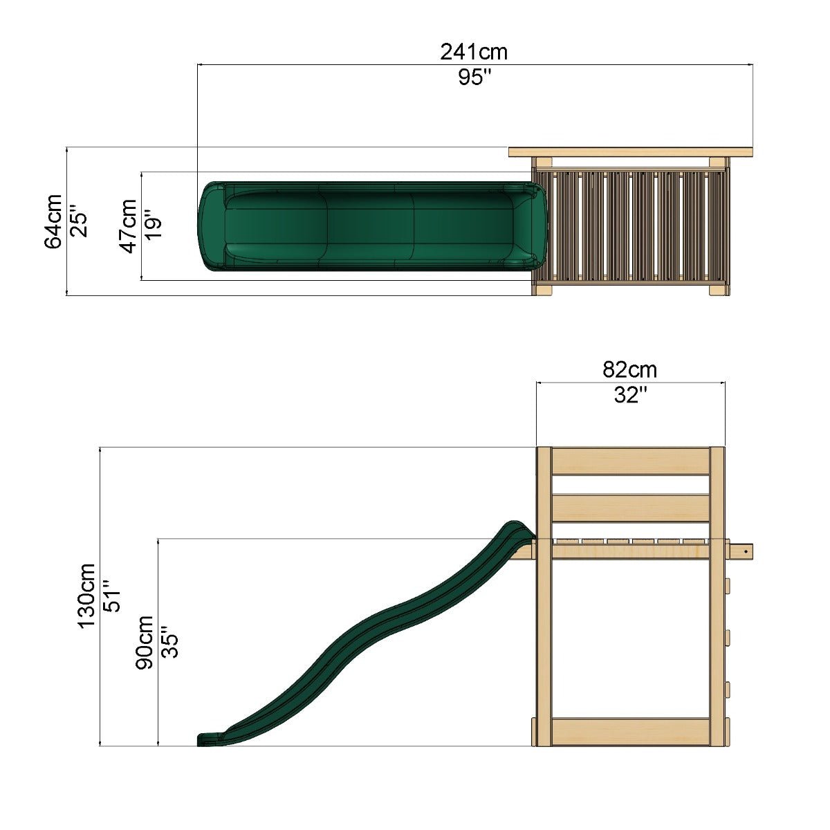 Adventure Pack Add-on Wooden Platform with 6FT Slide for Rebo Swing Sets - Light Green
