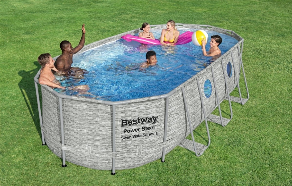 Bestway Power Steel Swim Vista Series™ 18ft x 9ft x 48in Oval Pool Set with Filter Pump – BW56716