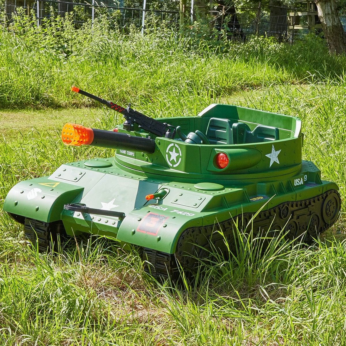 Children’s Electric 24V Ride on 2 Seater Thunder Tank – Green