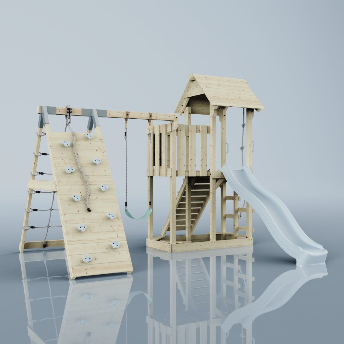 PolarPlay Balcony Tower Kids Wooden Climbing Frame - Climb & Swing Kory Mist