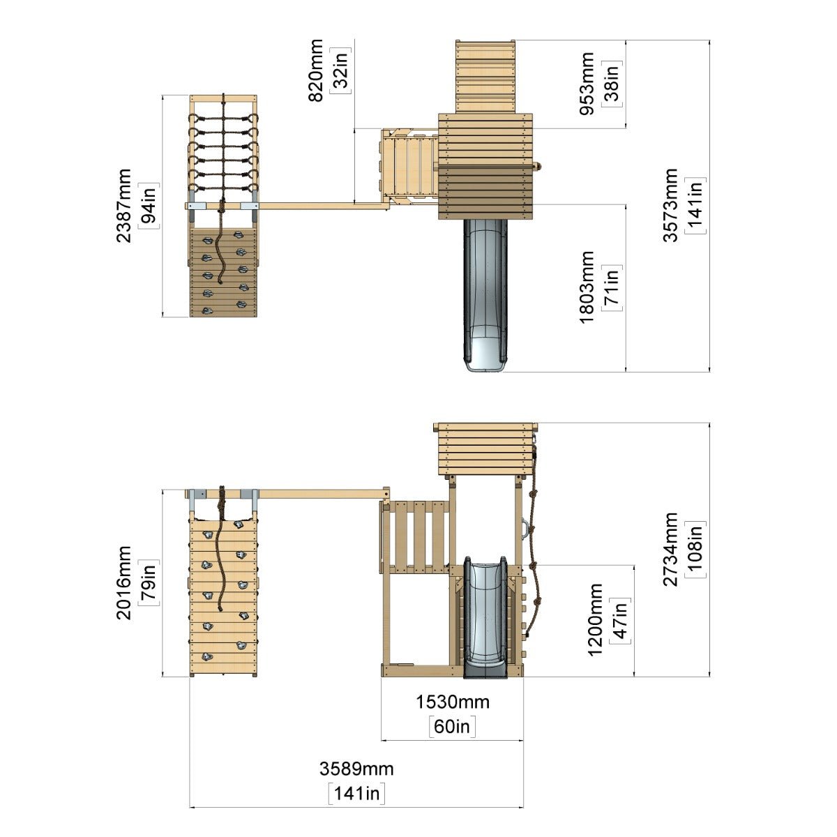 PolarPlay Balcony Tower Kids Wooden Climbing Frame - Climb & Swing Kory Mist