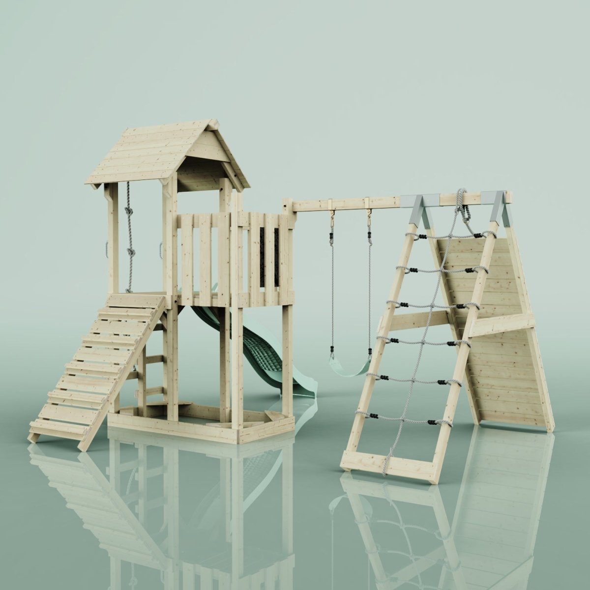 PolarPlay Balcony Tower Kids Wooden Climbing Frame - Climb & Swing Kory Sage