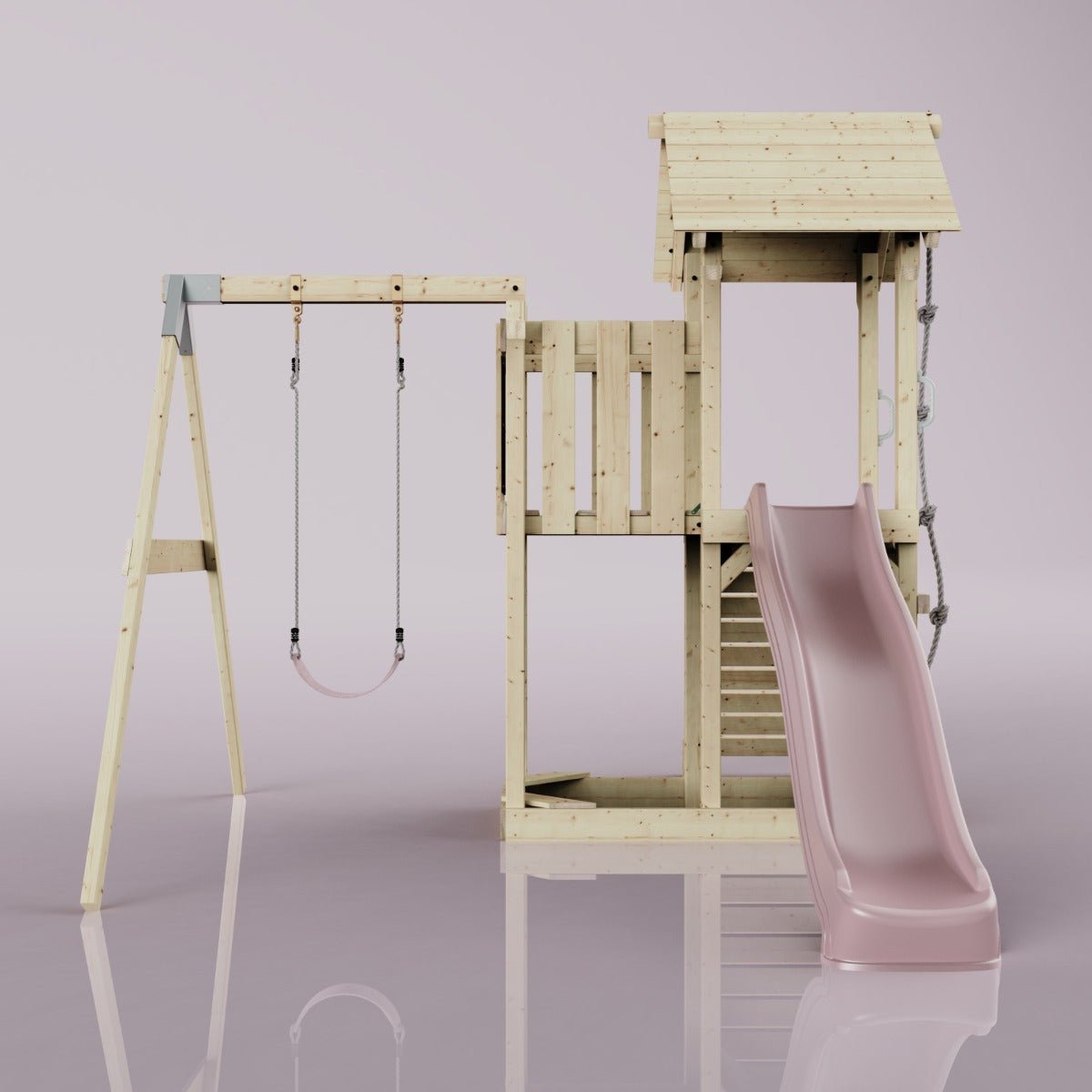 PolarPlay Balcony Tower Kids Wooden Climbing Frame - Swing Bjorn Rose