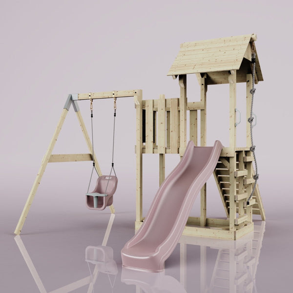 PolarPlay Balcony Tower Kids Wooden Climbing Frame - Swing Calder Rose