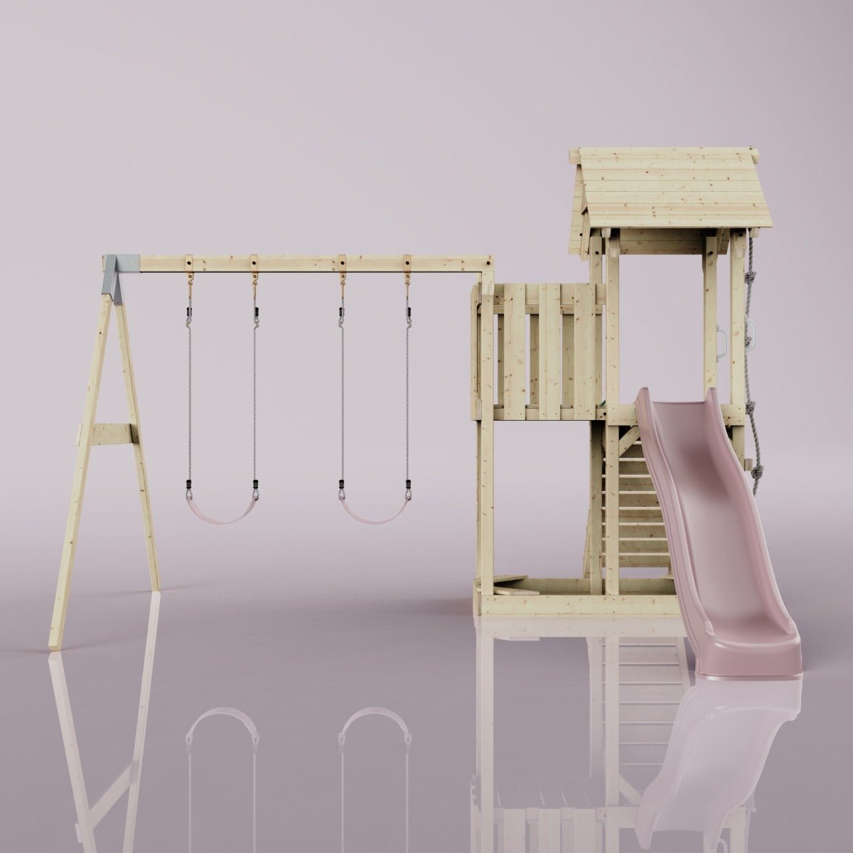 PolarPlay Balcony Tower Kids Wooden Climbing Frame - Swing Elof Rose