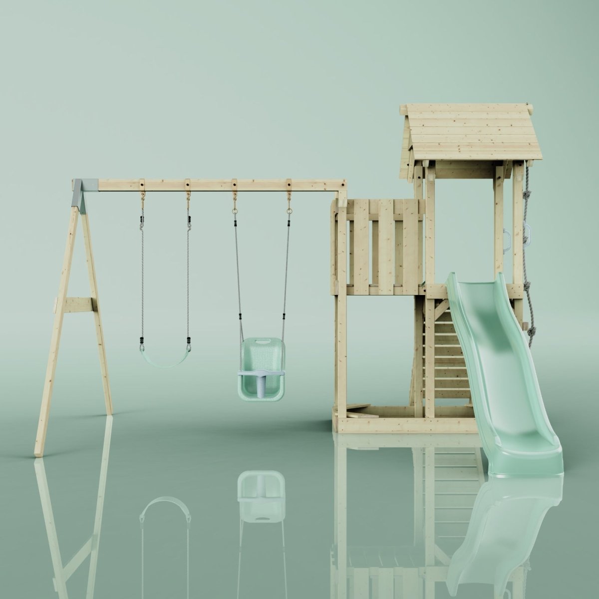 PolarPlay Balcony Tower Kids Wooden Climbing Frame - Swing Hagen Sage