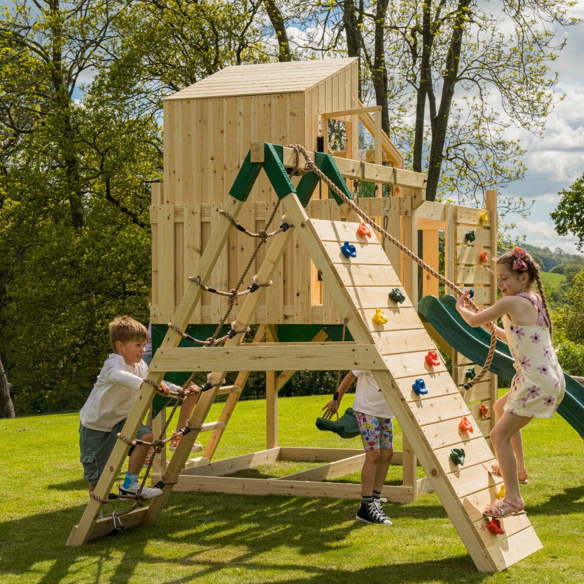 PolarPlay Kids Climbing Tower & Playhouse – Climb & Swing Runa Green