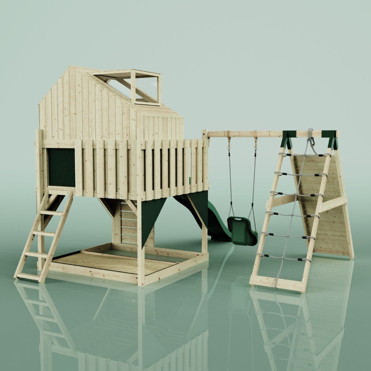 PolarPlay Kids Climbing Tower & Playhouse - Climb & Swing Thora Green