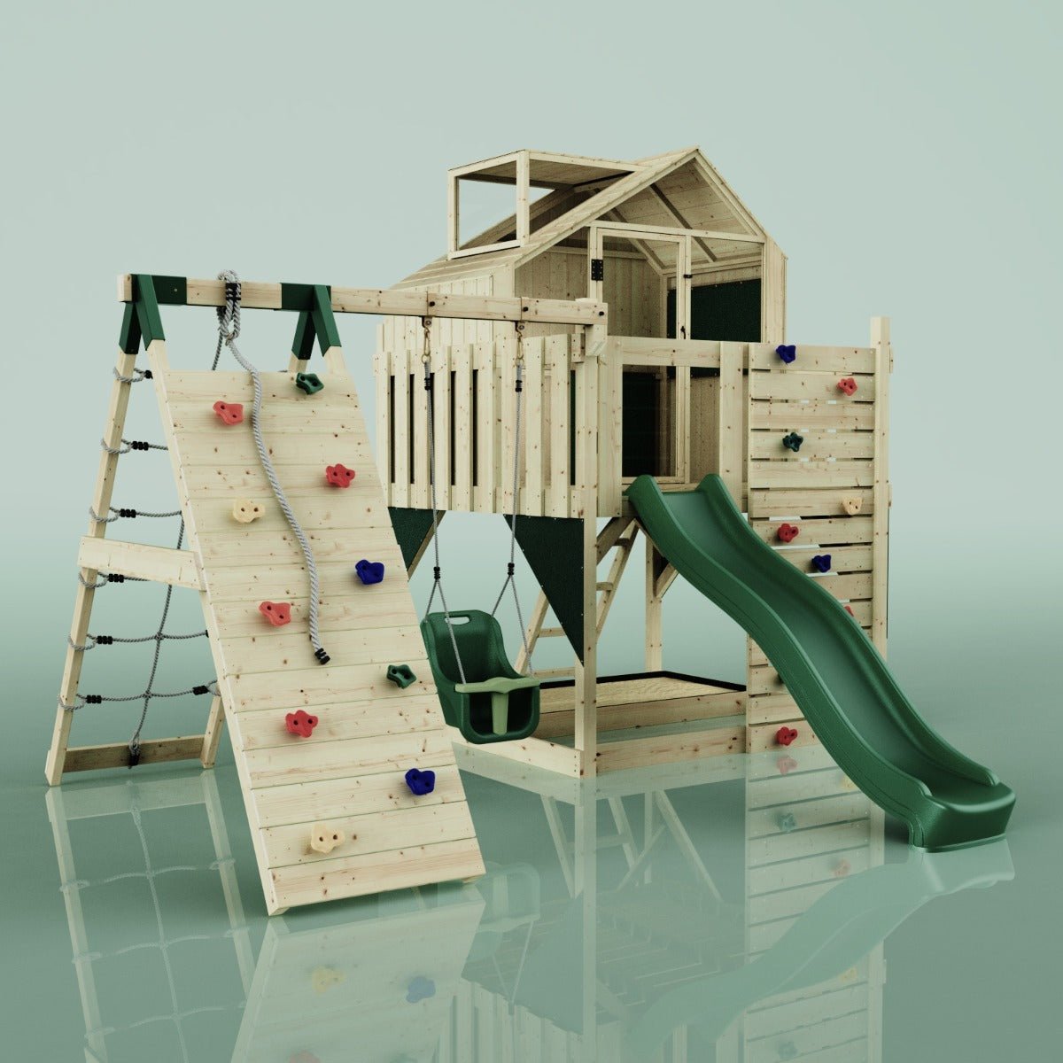 PolarPlay Kids Climbing Tower & Playhouse - Climb & Swing Thora Green