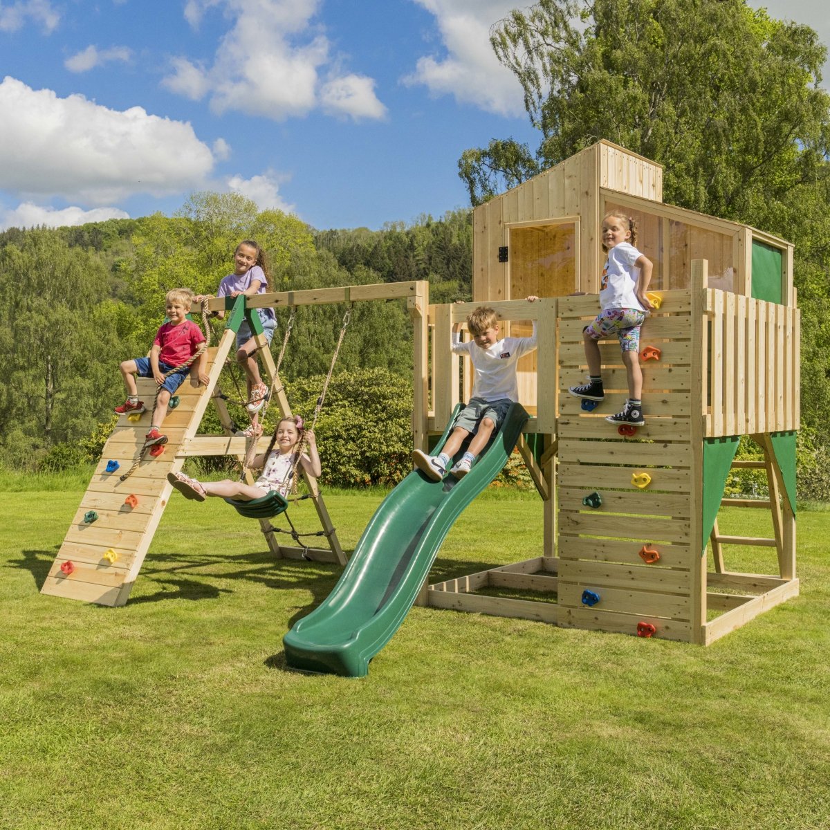 PolarPlay Kids Climbing Tower & Playhouse - Climb & Swing Vidar Green