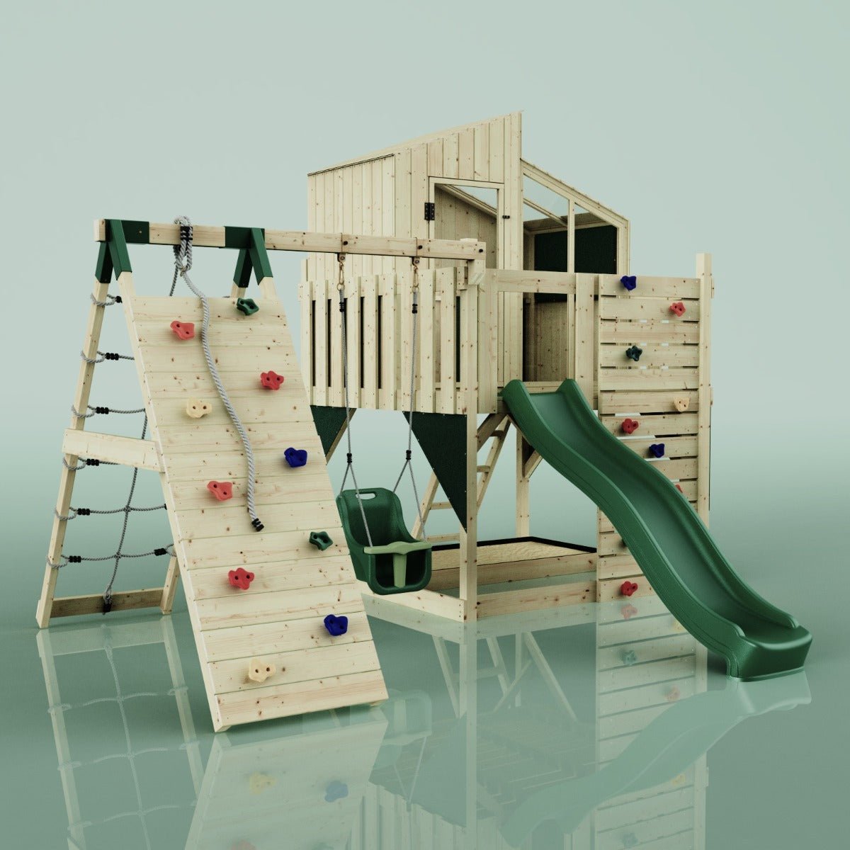 PolarPlay Kids Climbing Tower & Playhouse - Climb & Swing Vidar Green