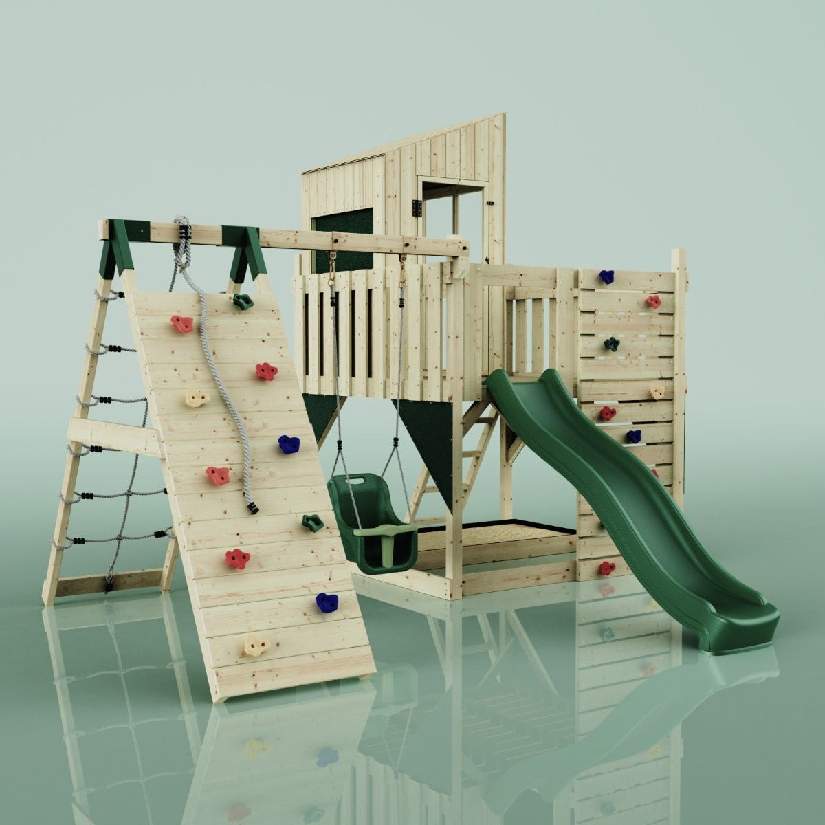 PolarPlay Kids Climbing Tower & Playhouse - Climb & Swing Yaalon Green