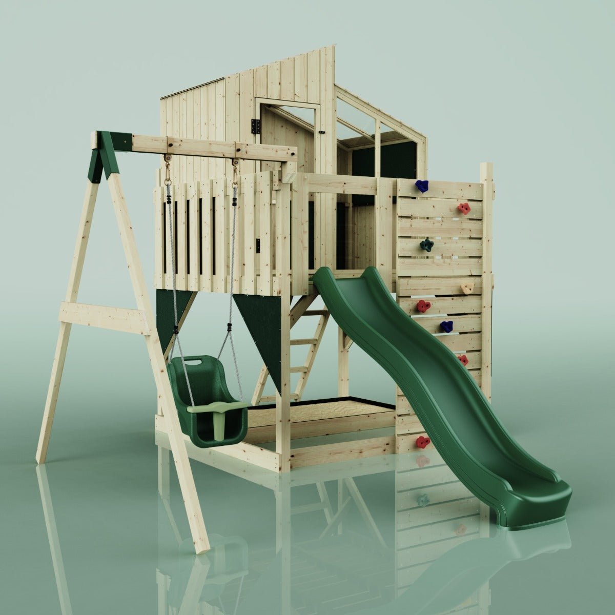 PolarPlay Kids Climbing Tower & Playhouse - Swing Dagma Green