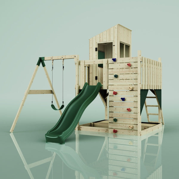 PolarPlay Kids Climbing Tower & Playhouse - Swing Destin Green