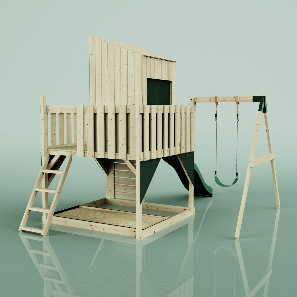 PolarPlay Kids Climbing Tower & Playhouse - Swing Destin Green