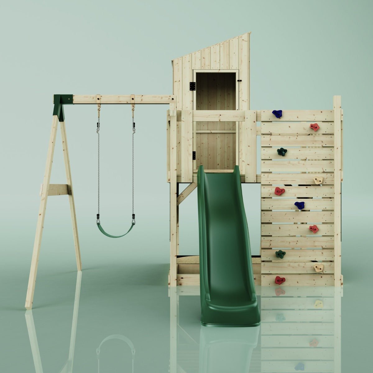 PolarPlay Kids Climbing Tower & Playhouse - Swing Destin Green