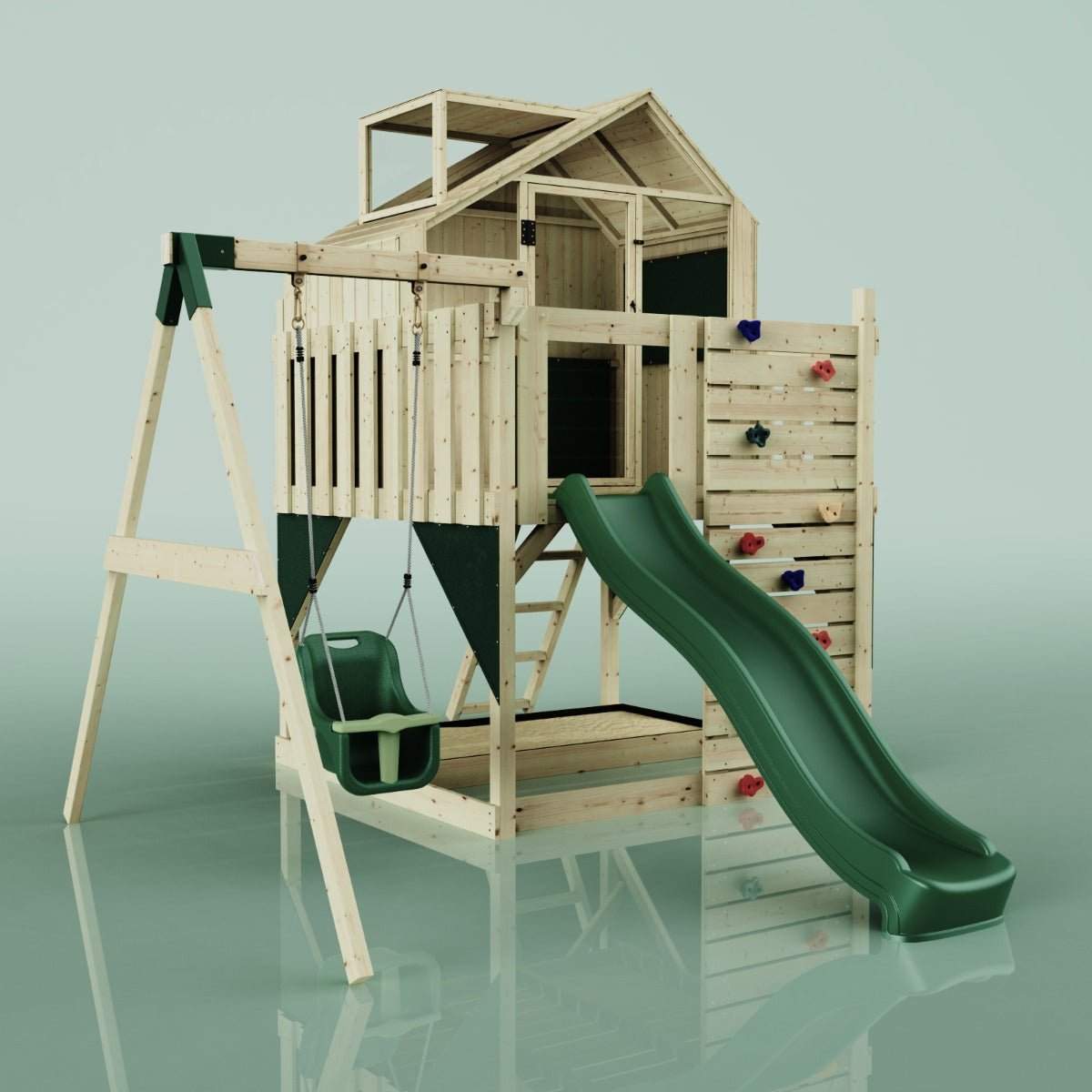 PolarPlay Kids Climbing Tower & Playhouse - Swing Eerika Green