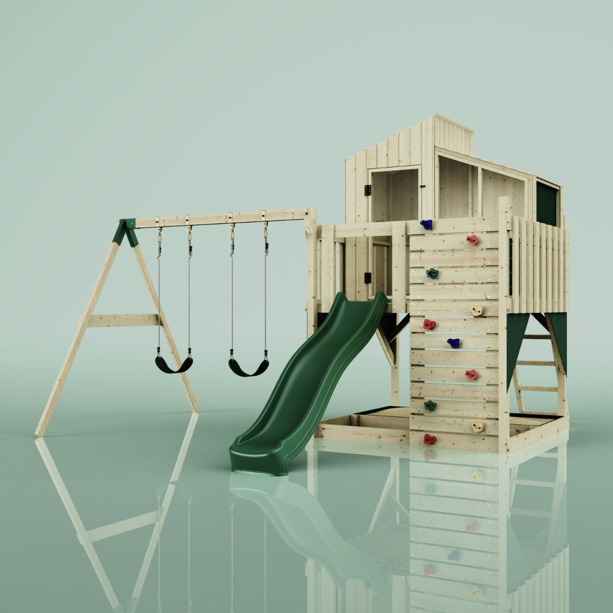 PolarPlay Kids Climbing Tower & Playhouse – Swing Geir Green