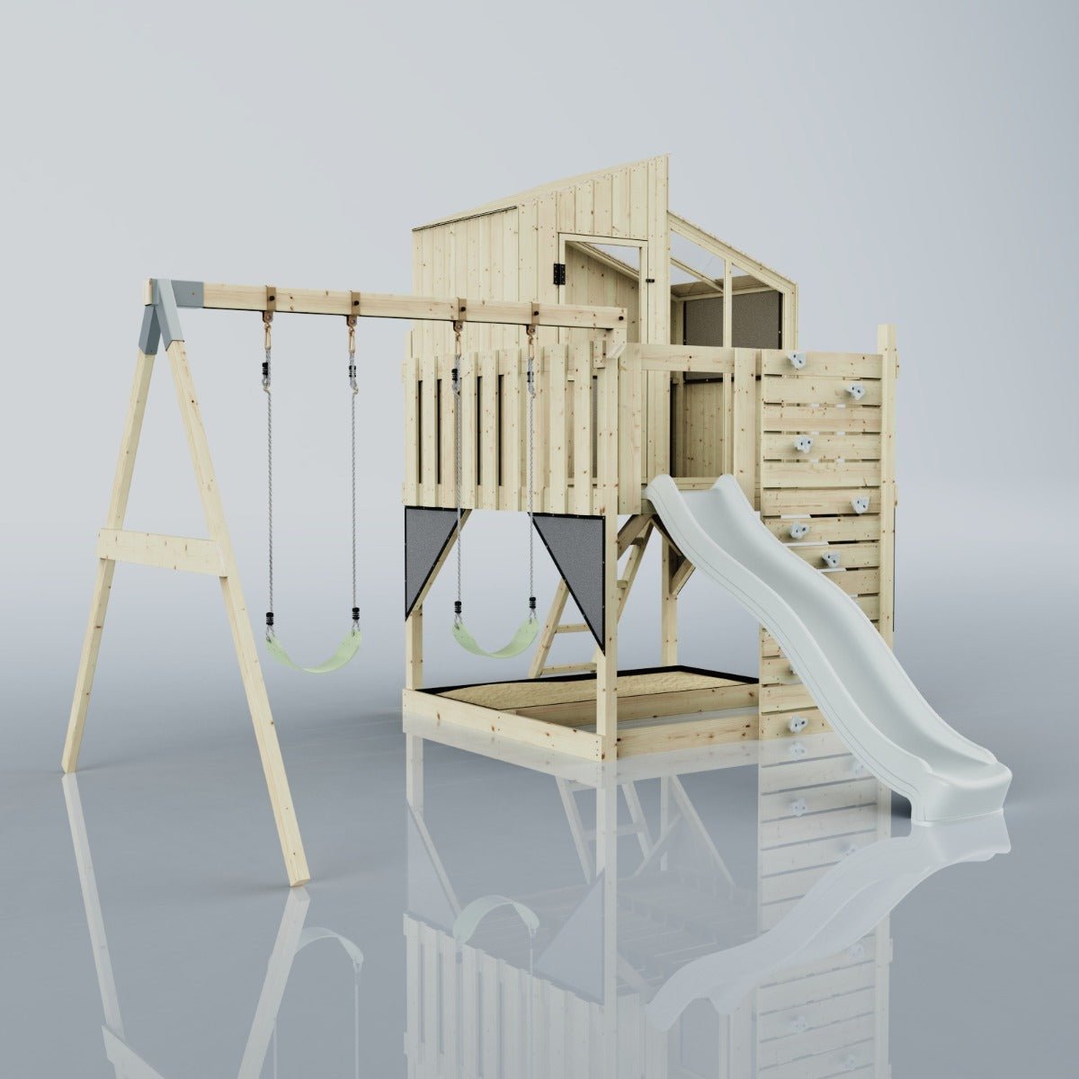 PolarPlay Kids Climbing Tower & Playhouse – Swing Geir Mist
