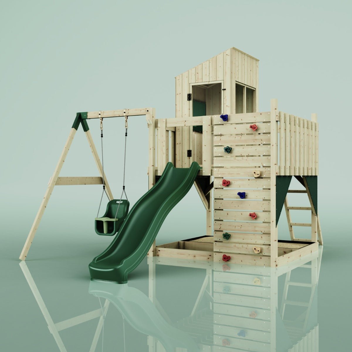 PolarPlay Kids Climbing Tower & Playhouse - Swing Helka Green