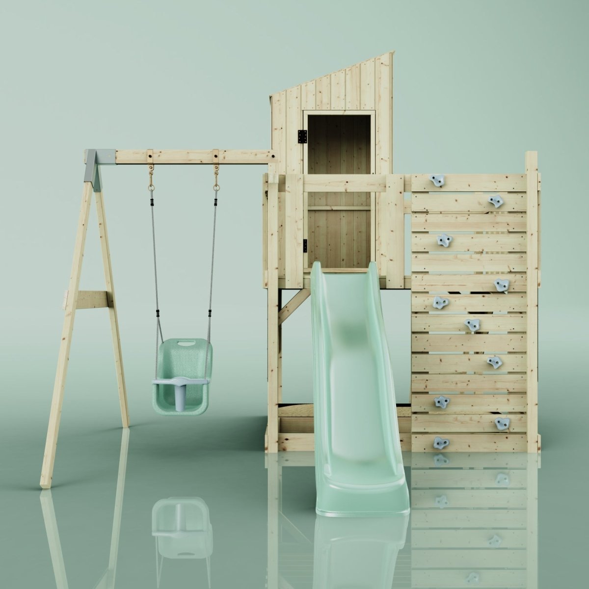 PolarPlay Kids Climbing Tower & Playhouse - Swing Helka Sage