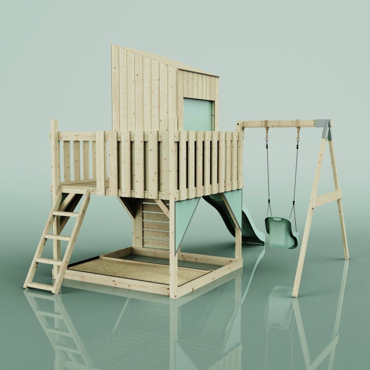 PolarPlay Kids Climbing Tower & Playhouse - Swing Helka Sage