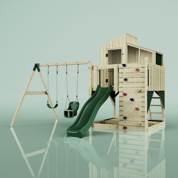 PolarPlay Kids Climbing Tower & Playhouse - Swing Jari Green