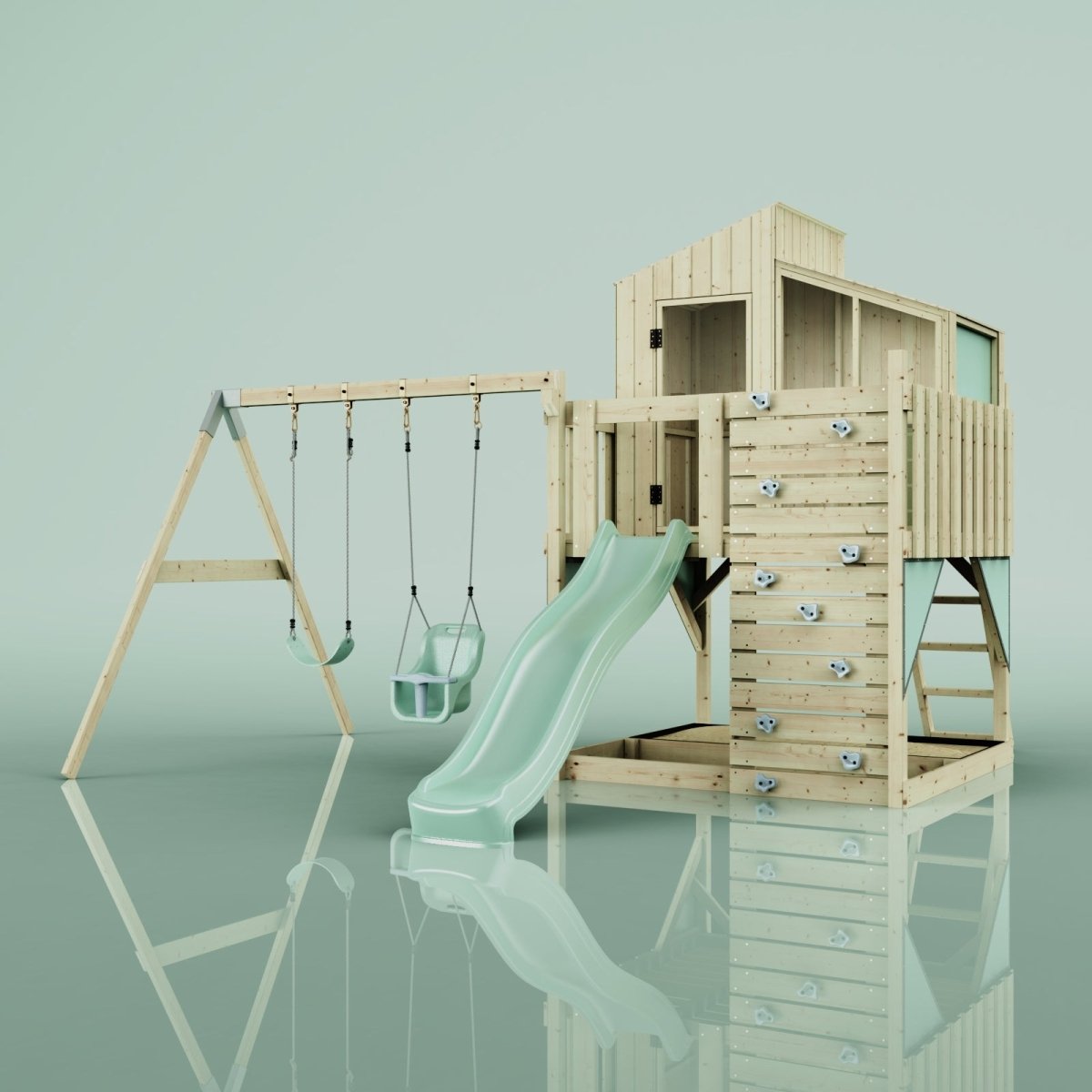 PolarPlay Kids Climbing Tower & Playhouse - Swing Jari Sage