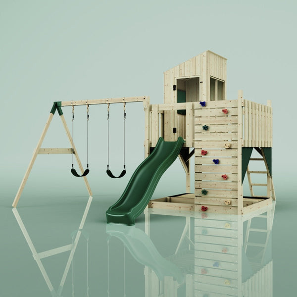 PolarPlay Kids Climbing Tower & Playhouse - Swing Kari Green