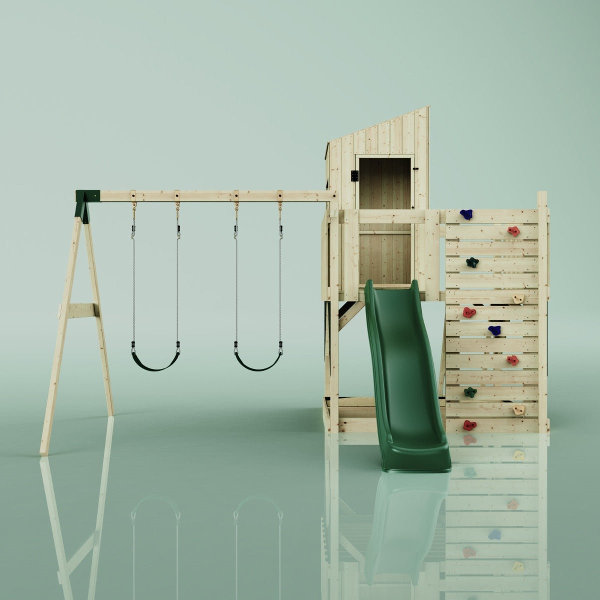 PolarPlay Kids Climbing Tower & Playhouse - Swing Kari Green