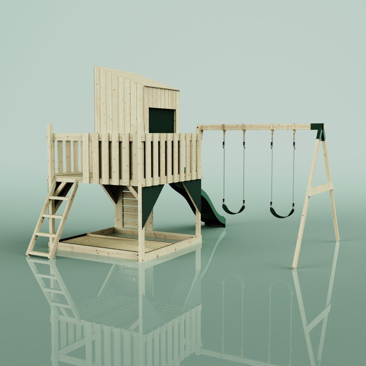 PolarPlay Kids Climbing Tower & Playhouse - Swing Kari Green