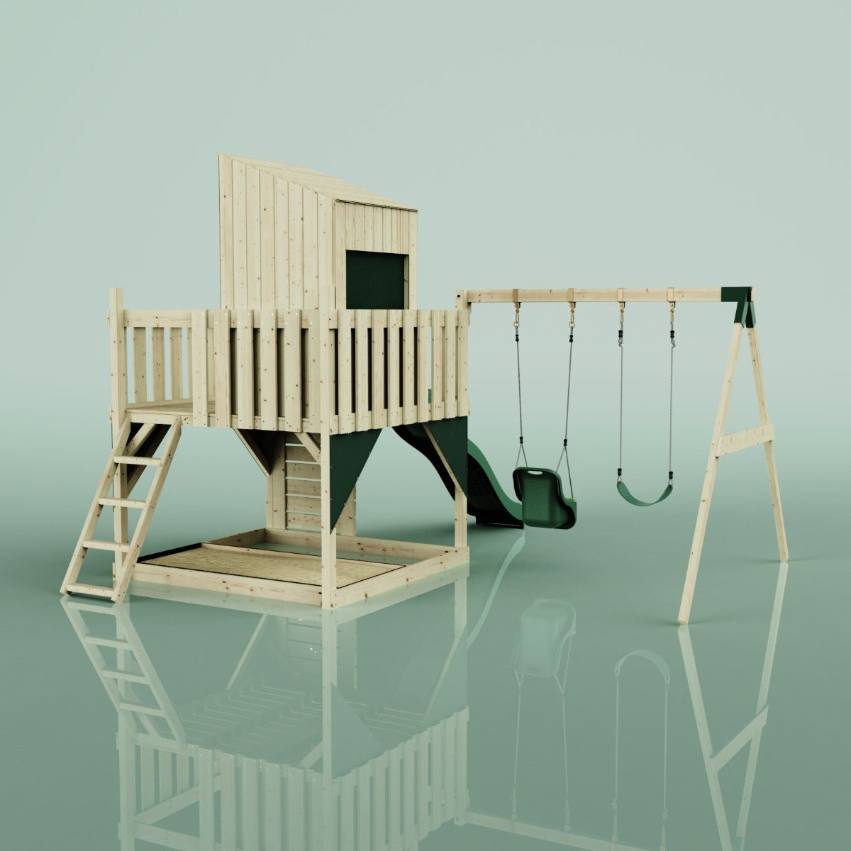 PolarPlay Kids Climbing Tower & Playhouse - Swing Olavo Green