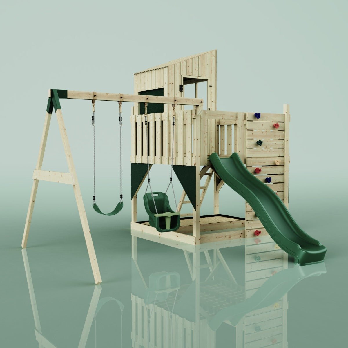 PolarPlay Kids Climbing Tower & Playhouse - Swing Olavo Green