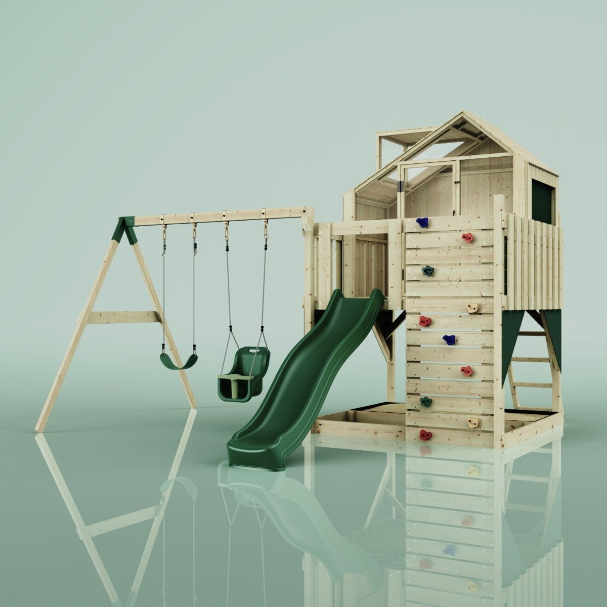 PolarPlay Kids Climbing Tower & Playhouse - Swing Saga Green