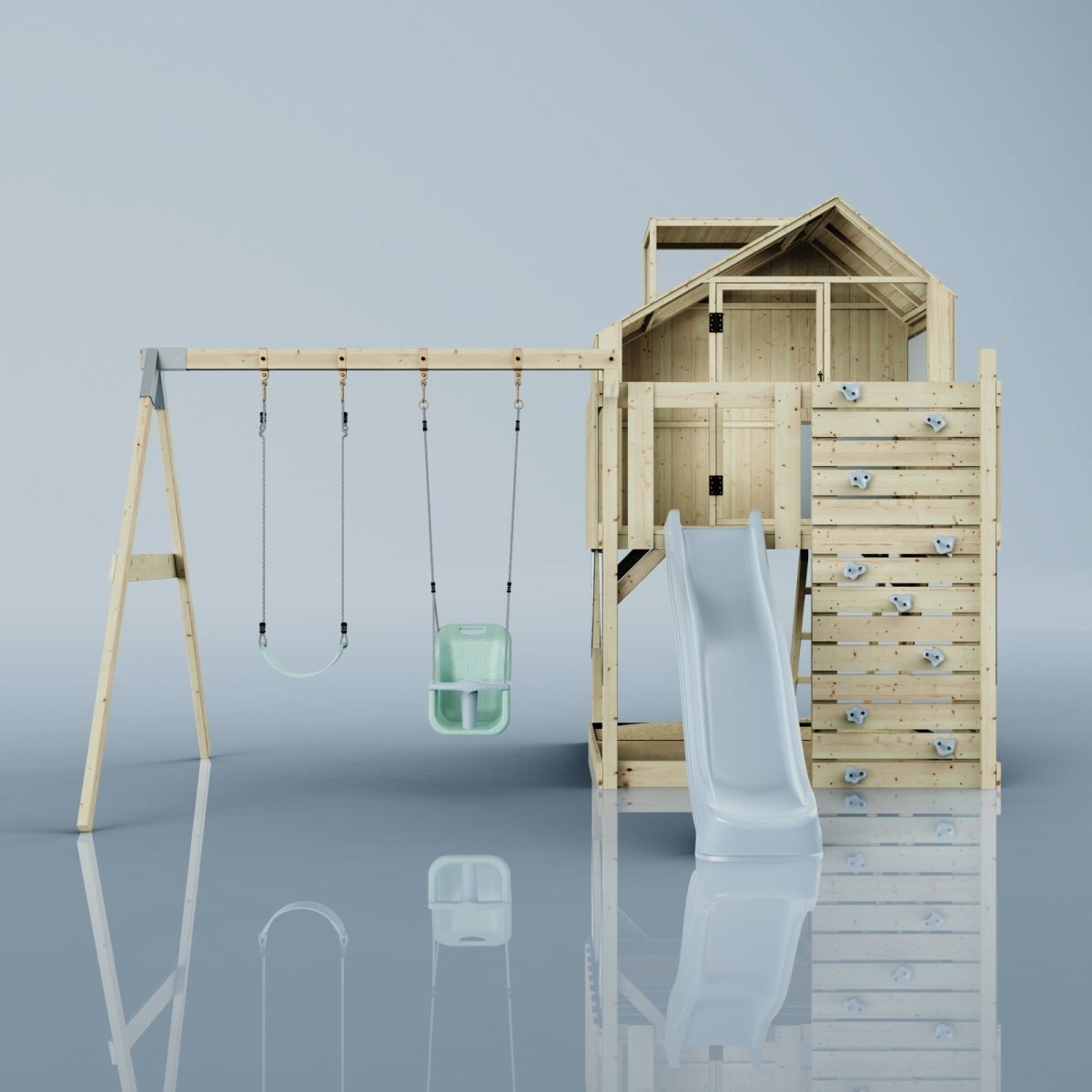 PolarPlay Kids Climbing Tower & Playhouse - Swing Saga Mist