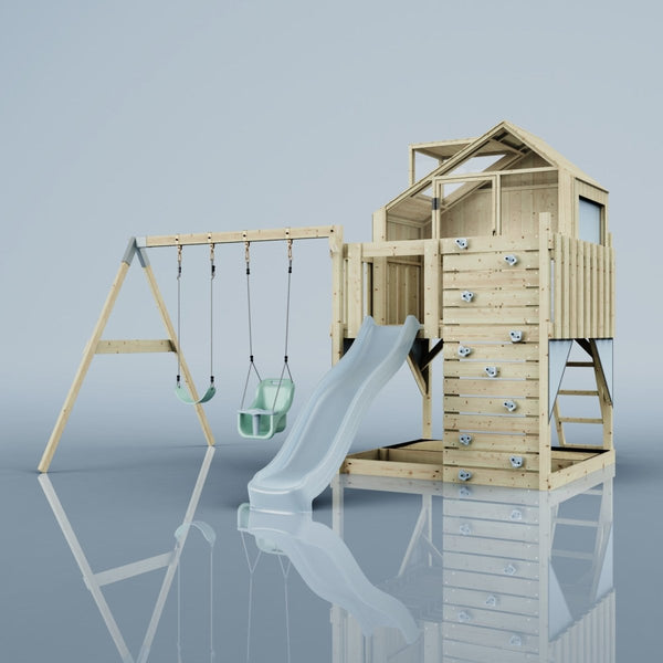 PolarPlay Kids Climbing Tower & Playhouse - Swing Saga Mist