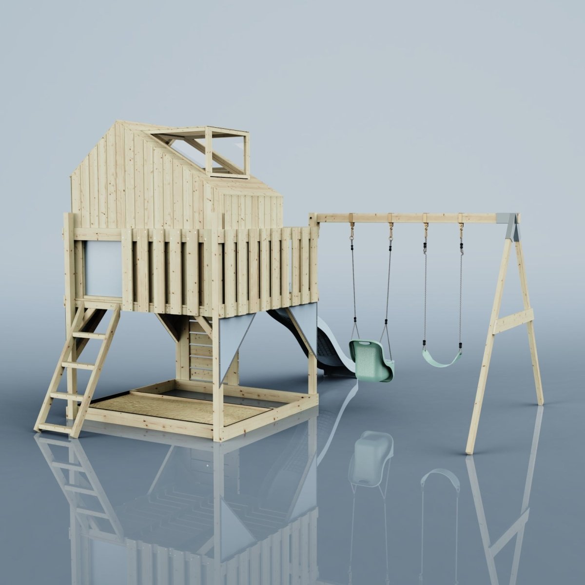 PolarPlay Kids Climbing Tower & Playhouse - Swing Saga Mist