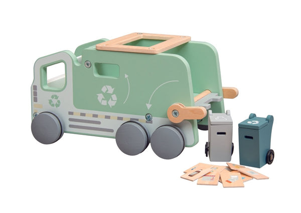 PolarPlay Push Along Wooden Recycling Truck Toy
