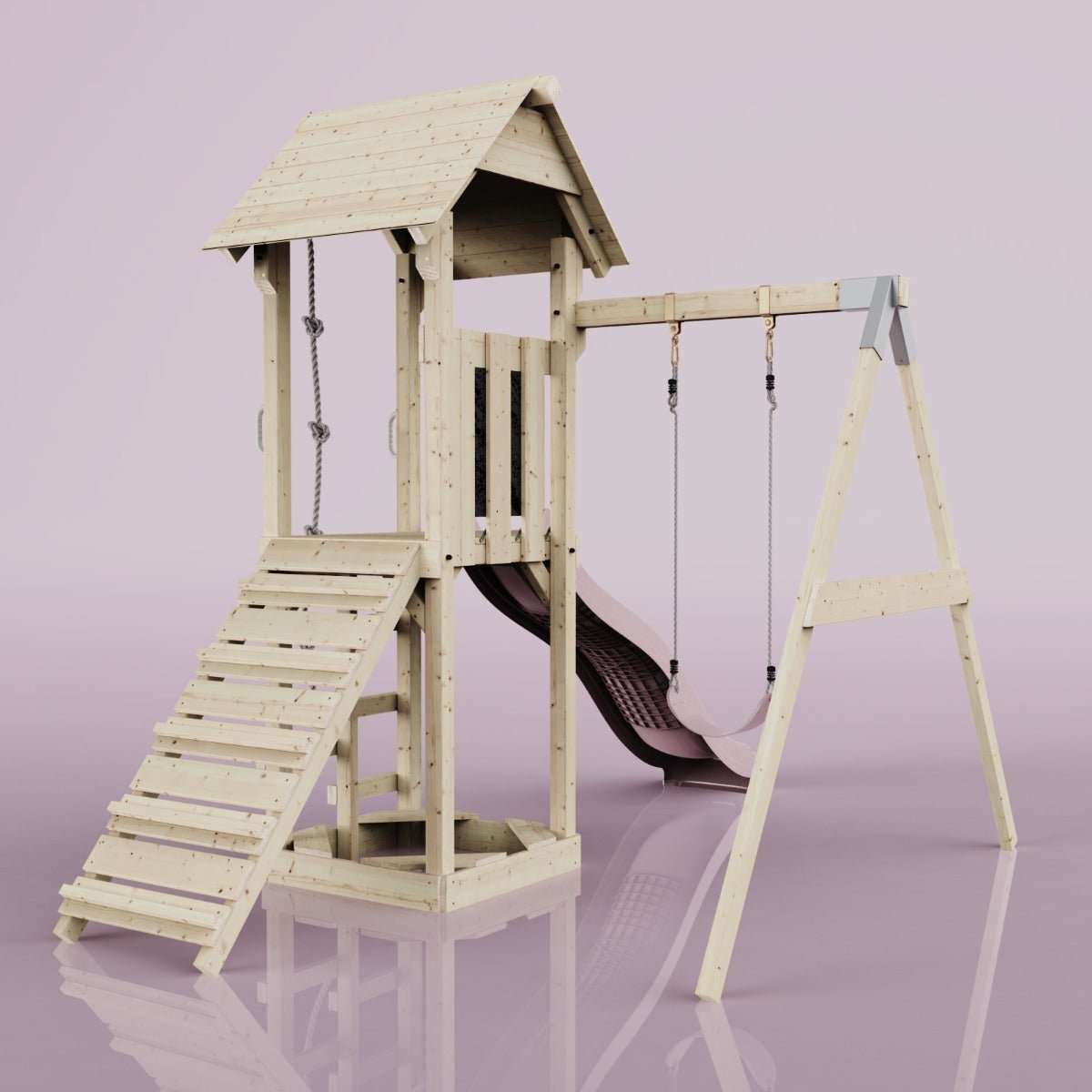 PolarPlay Tower Kids Wooden Climbing Frame - Swing Destin Rose