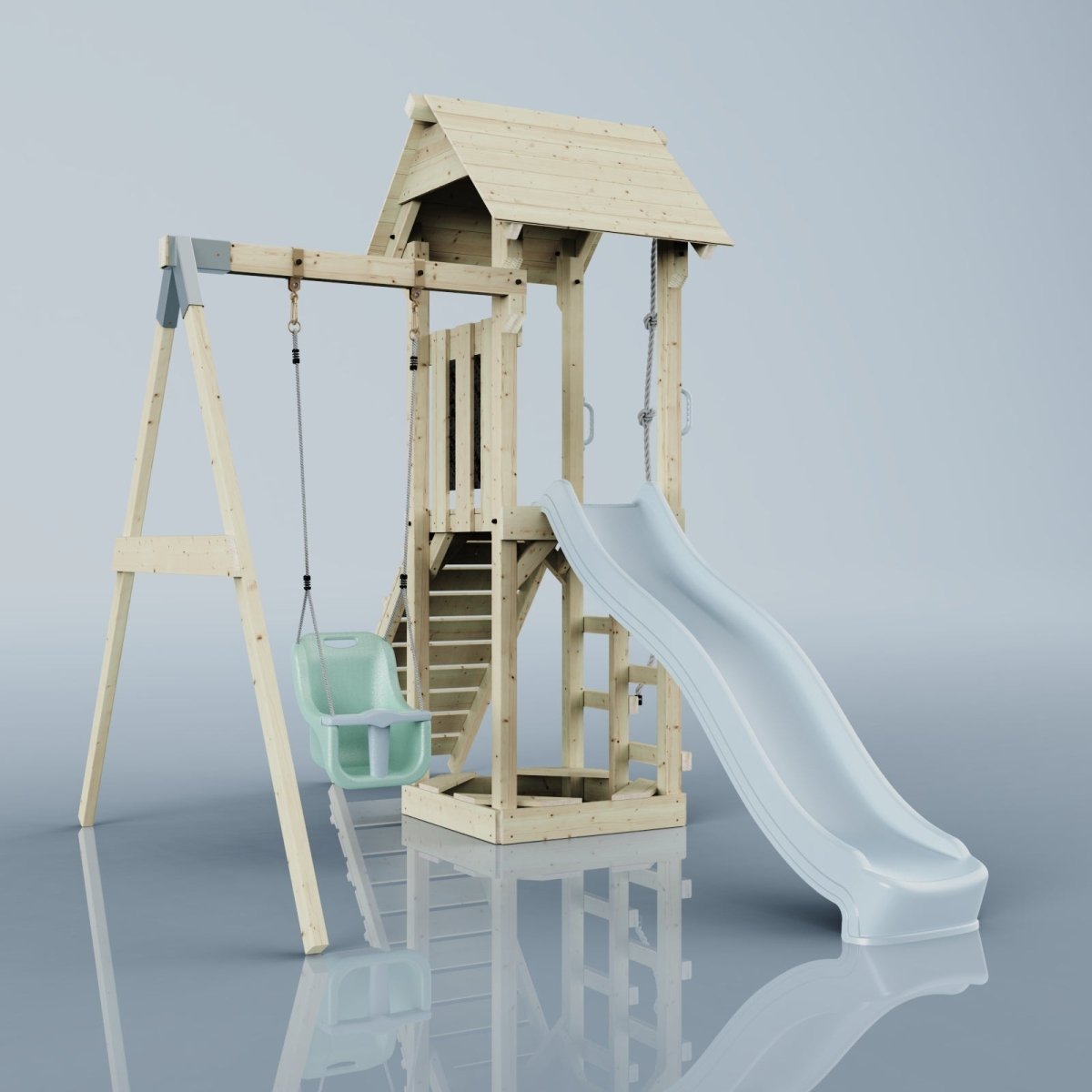 PolarPlay Tower Kids Wooden Climbing Frame - Swing Helka Mist