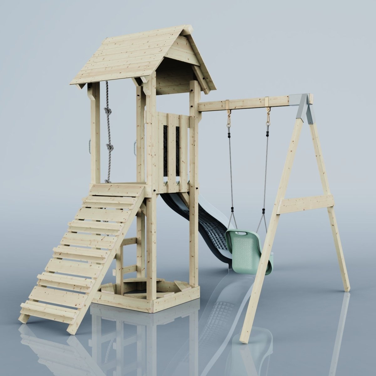 PolarPlay Tower Kids Wooden Climbing Frame - Swing Helka Mist