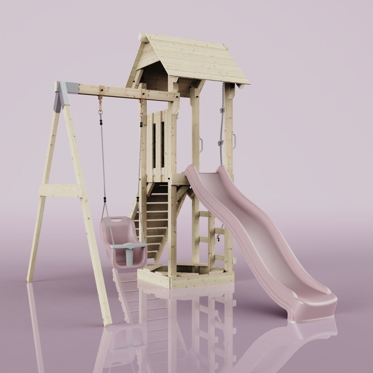 PolarPlay Tower Kids Wooden Climbing Frame - Swing Helka Rose