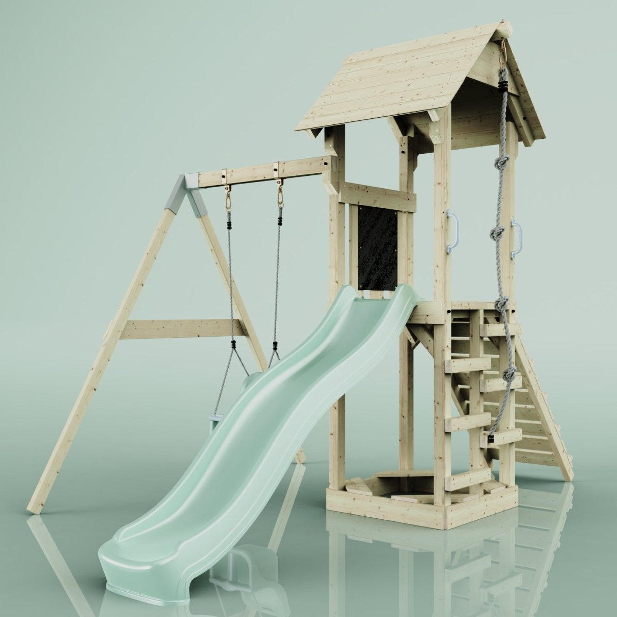 PolarPlay Tower Kids Wooden Climbing Frame - Swing Helka Sage